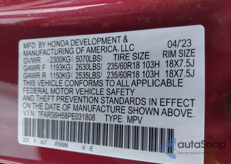 2023 Honda Cr-V Hybrid Sport z USA, uszkodzony, nr VIN 7FARS6H58PE031808